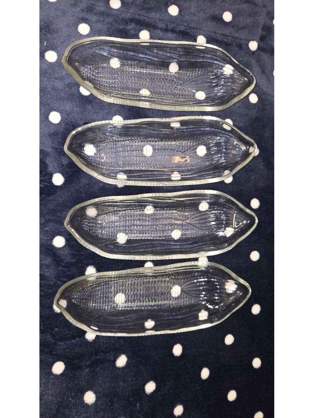 Vintage Indiana Glass Corn On The Cob Dishes Set Of 4 Clear Pressed Glass